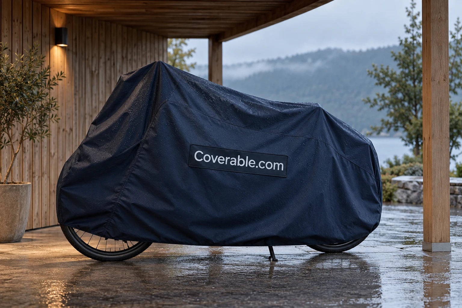 Coverable.com label on a tailored bicycle cover