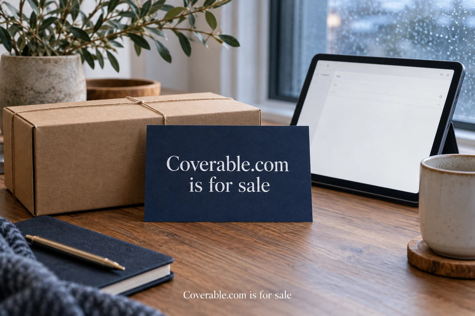Order information on a desk with Coverable.com is for sale printed on stationery